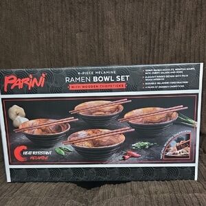 Parini Black and Brown Ramen Bowl Set with Wooden Chopsticks